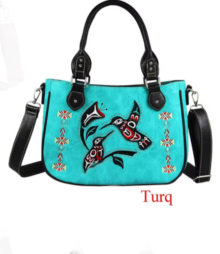 Turquoise Hummingbird Purse with detachable strap