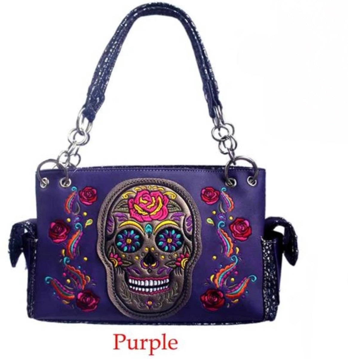 Purple sugar skull western purse SUK-D