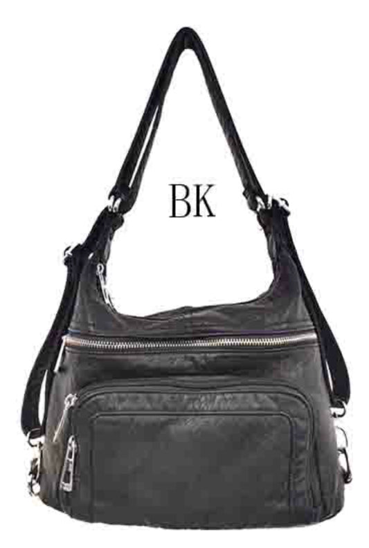 Black WH3104 3 in 1 style backpack purse with wallet front