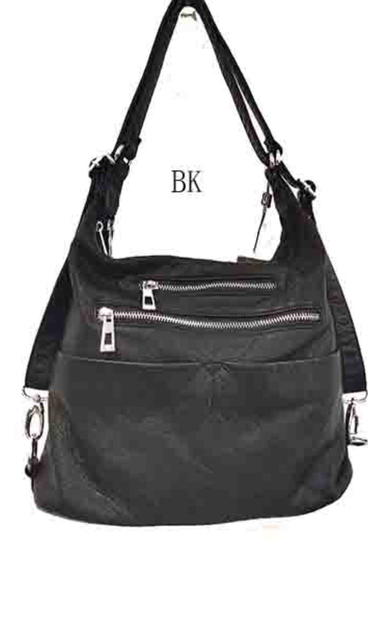 Black WH3105 3 in 1 style backpack purse with 2 pouches