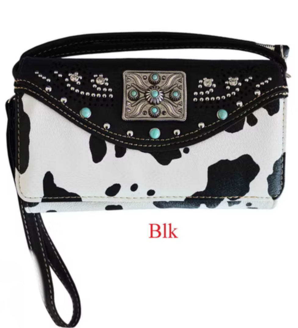 Black Cow Print Wallet W210