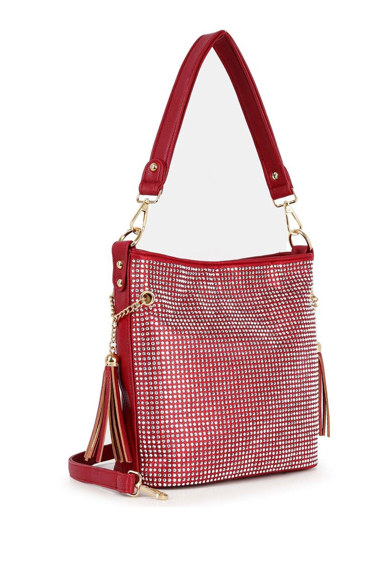 Red Sparkling Rhinestone Hobo Handbag