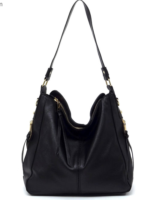 Black side zipper hobo bag
