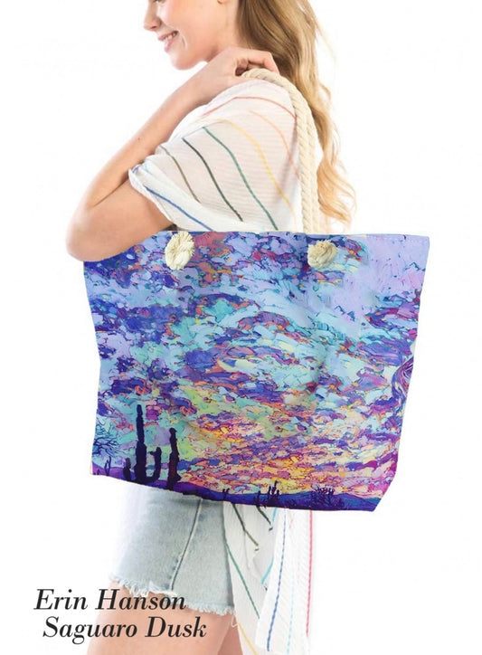 Canvas Tote Saguaro Dusk Oil Painting