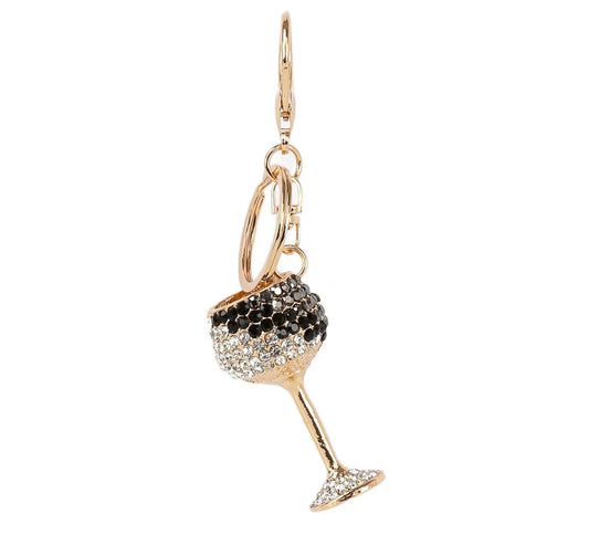 Wine Glass Rhinestone purse charm Black