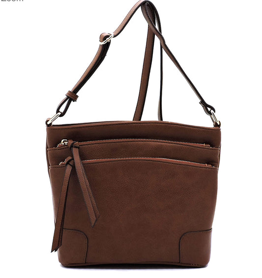 Coffee multi zip crossbody WU059