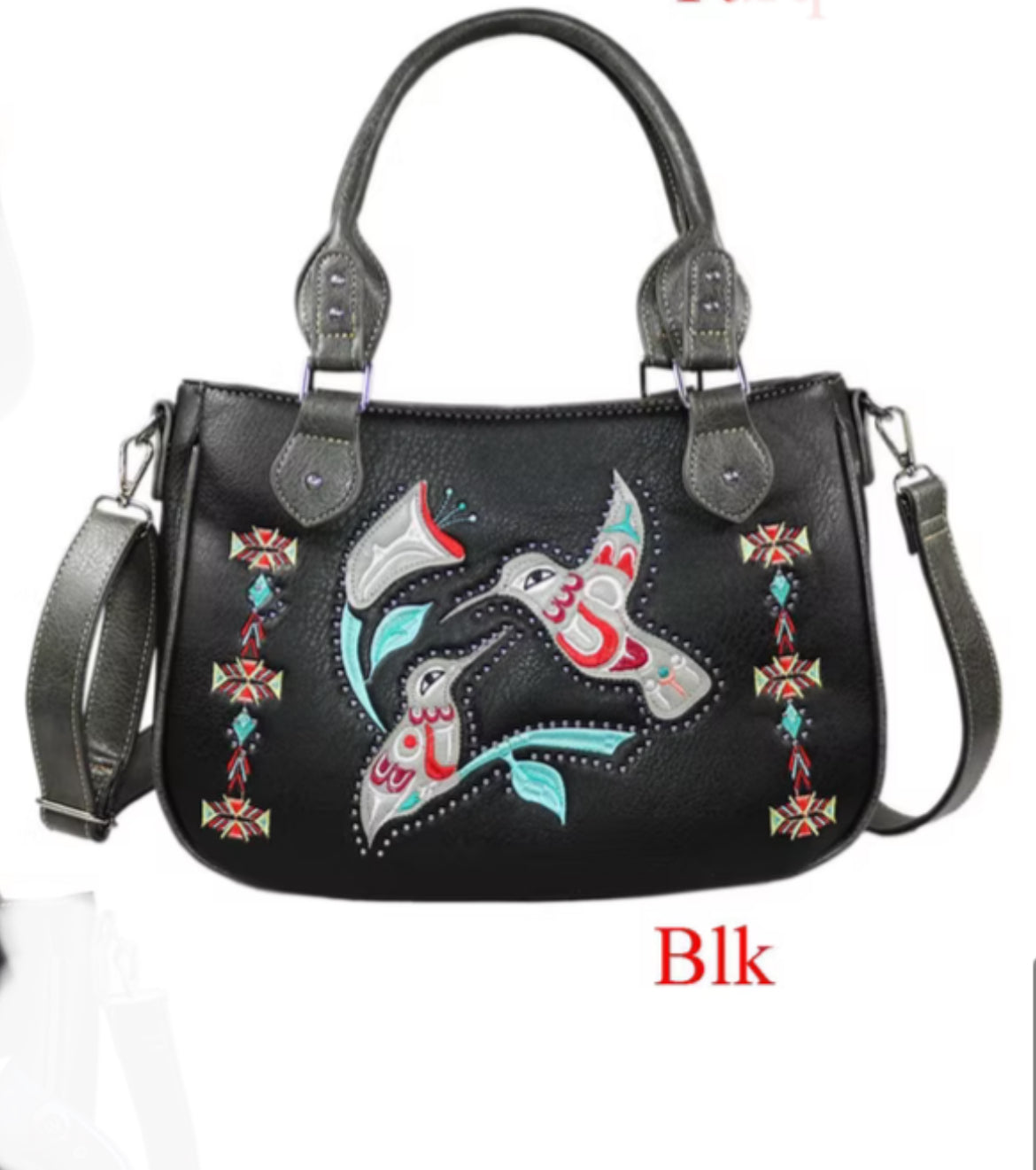 Black Hummingbird Purse with detachable strap