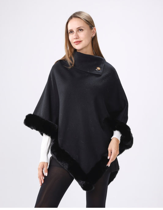 Black CT200 shawl collar poncho