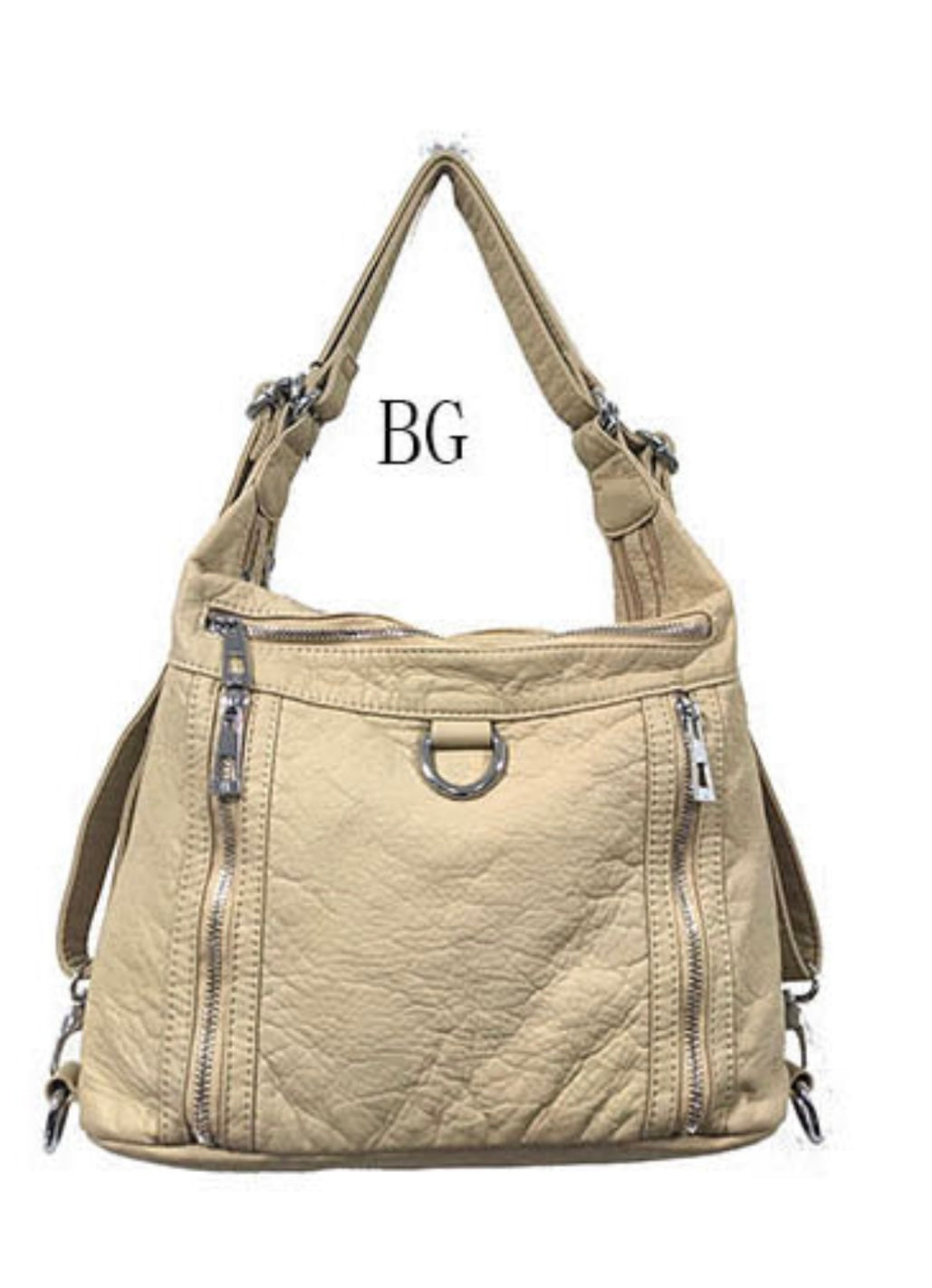 Beige 3 in 1 style metal loop backpack purse
