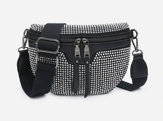 Silver/Black Kai Rhinestone Belt Bag EH2565