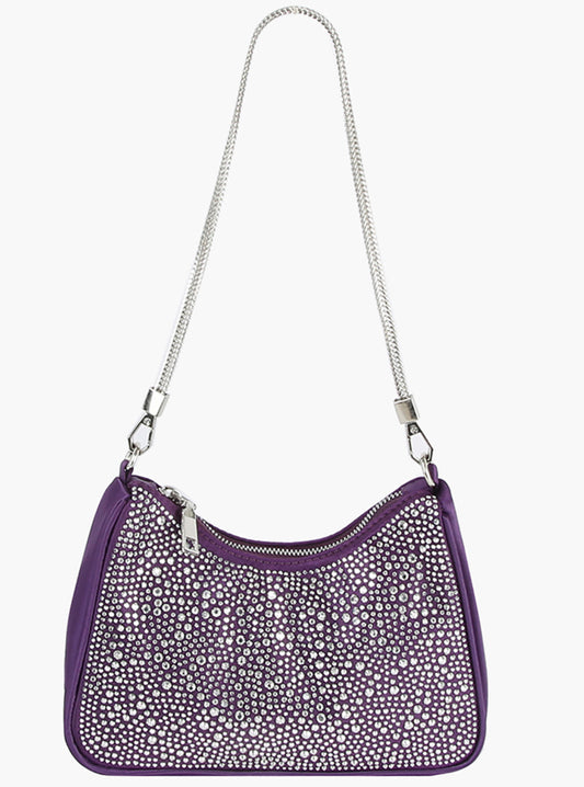 Purple Rhinestone Covered Nylon Shoulder Bag