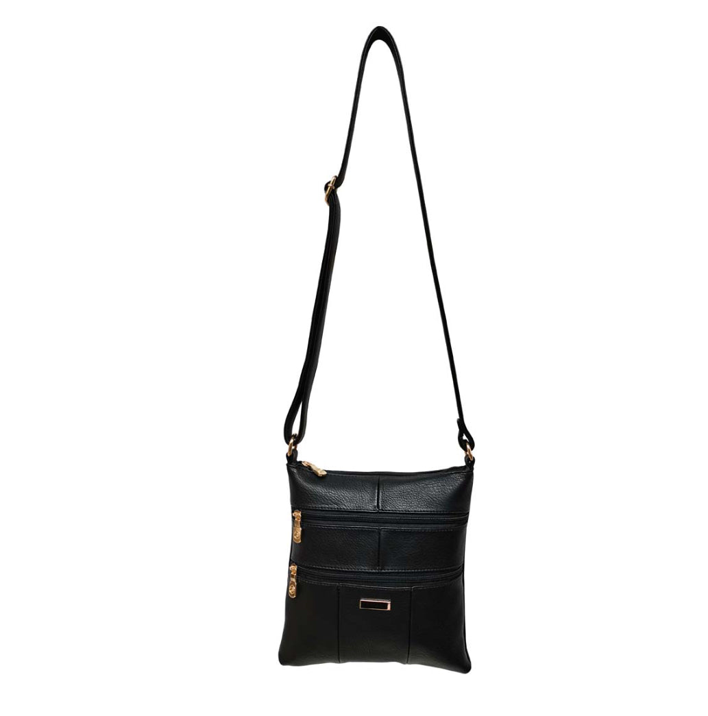 Black Messenger Bag with Front Pockets - Fashion Crossbody Unique Pur