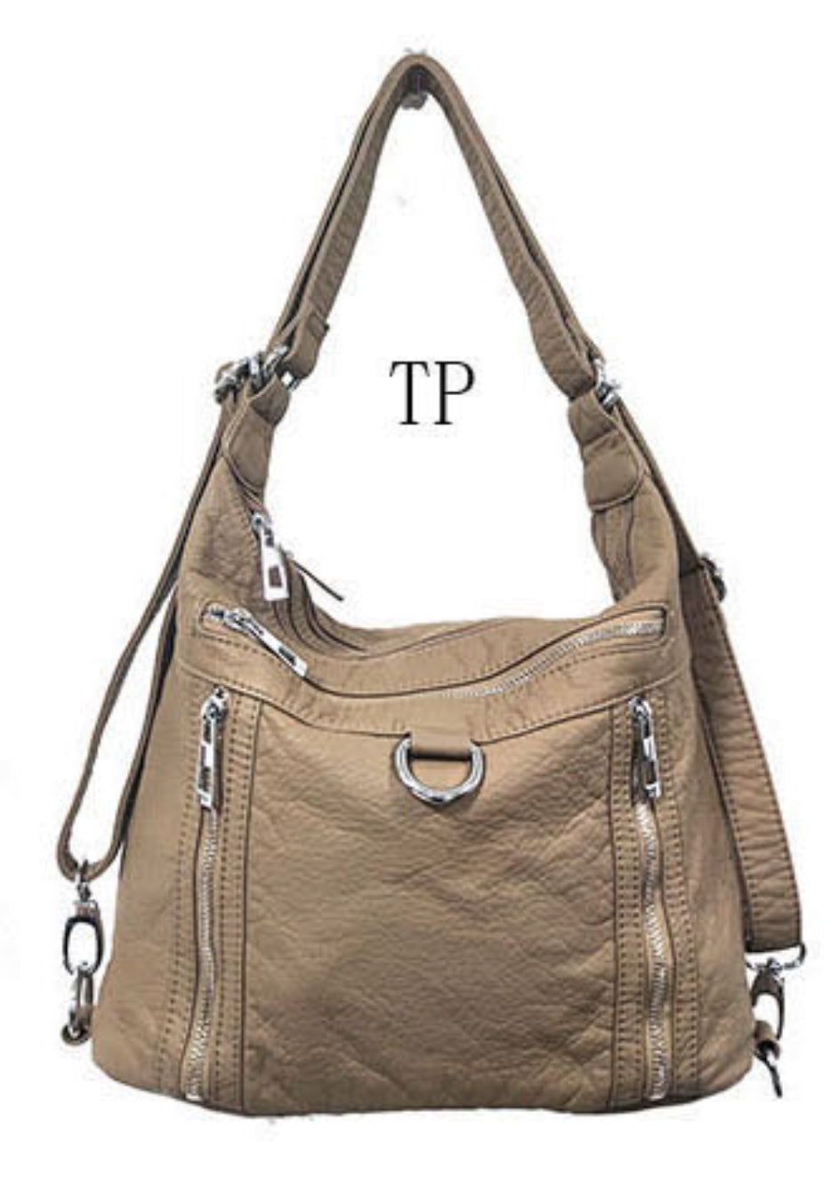 Taupe 3 in 1 style metal loop backpack purse WH2912