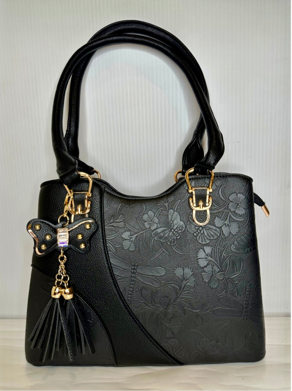 Black Tote Purse with Butterfly and dragonfly design