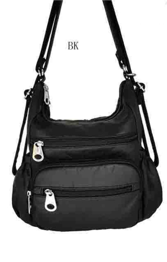 Black WH2929 3 in 1 style backpack purse with 2 pouches