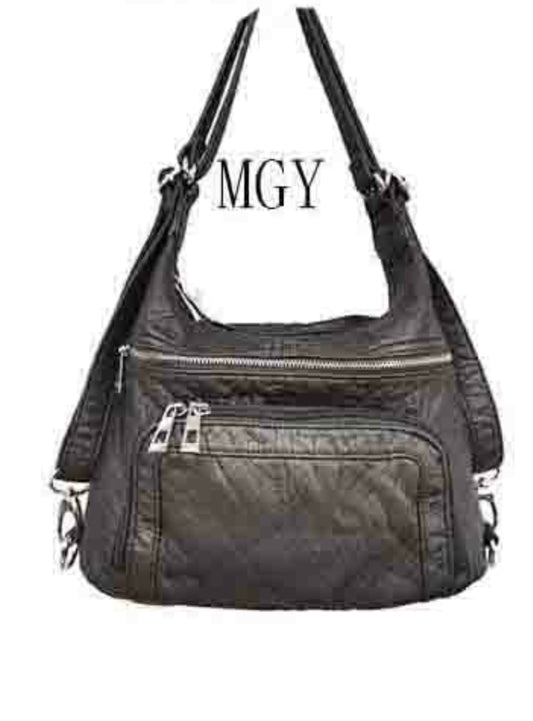 Metallic Grey WH3104 3 in 1 style backpack purse with wallet front