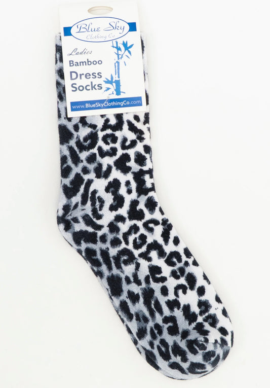Ladies Bamboo Dress Socks Leopard Print