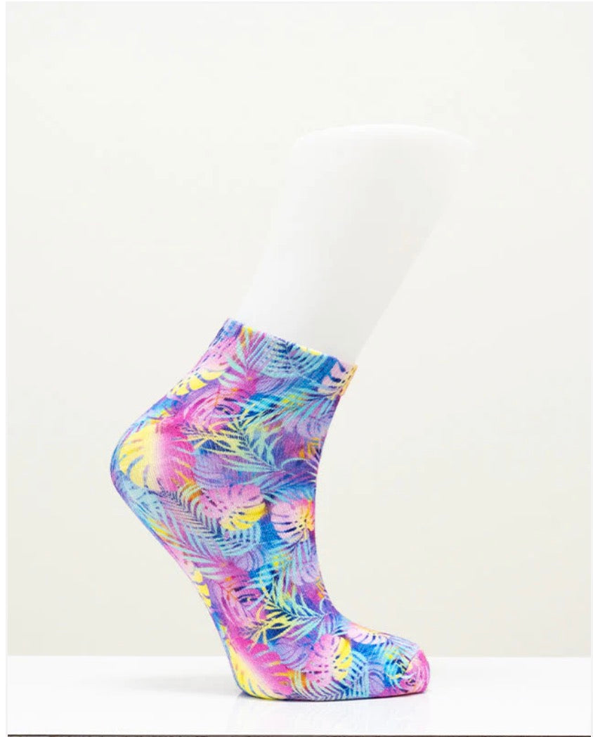 Ladies Bamboo Ankle Socks, Rainbow Tropics