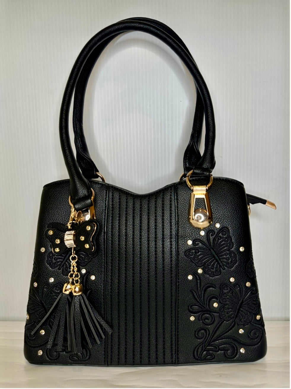 Black Butterfly Embroidered Tote Purse