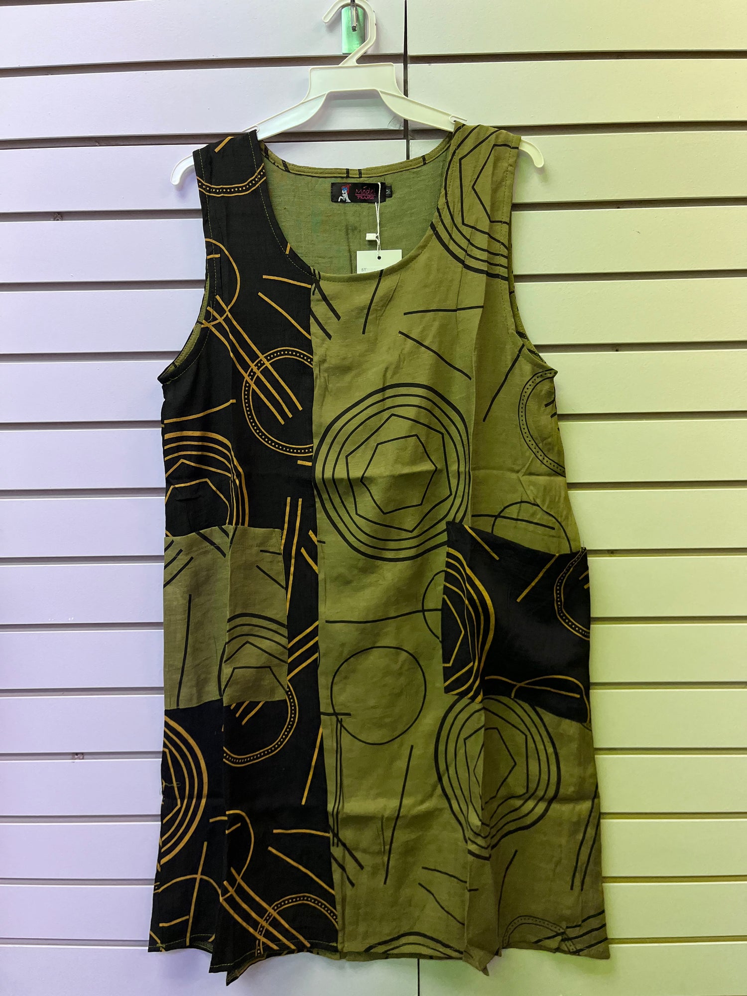 Black/Olive Tank dress with pocket A25558