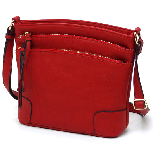 Red multi zip crossbody WU059