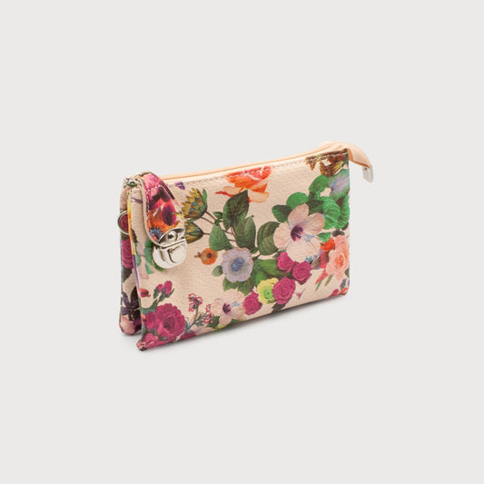 Pink Floral multi pouch wristlet/crossbody