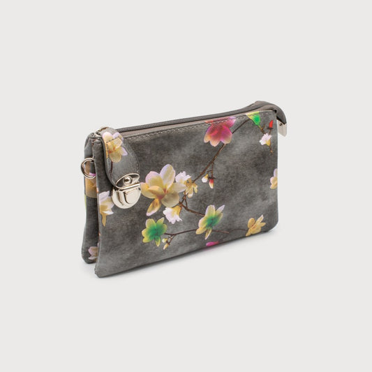 Grey Floral multi pouch wristlet/crossbody