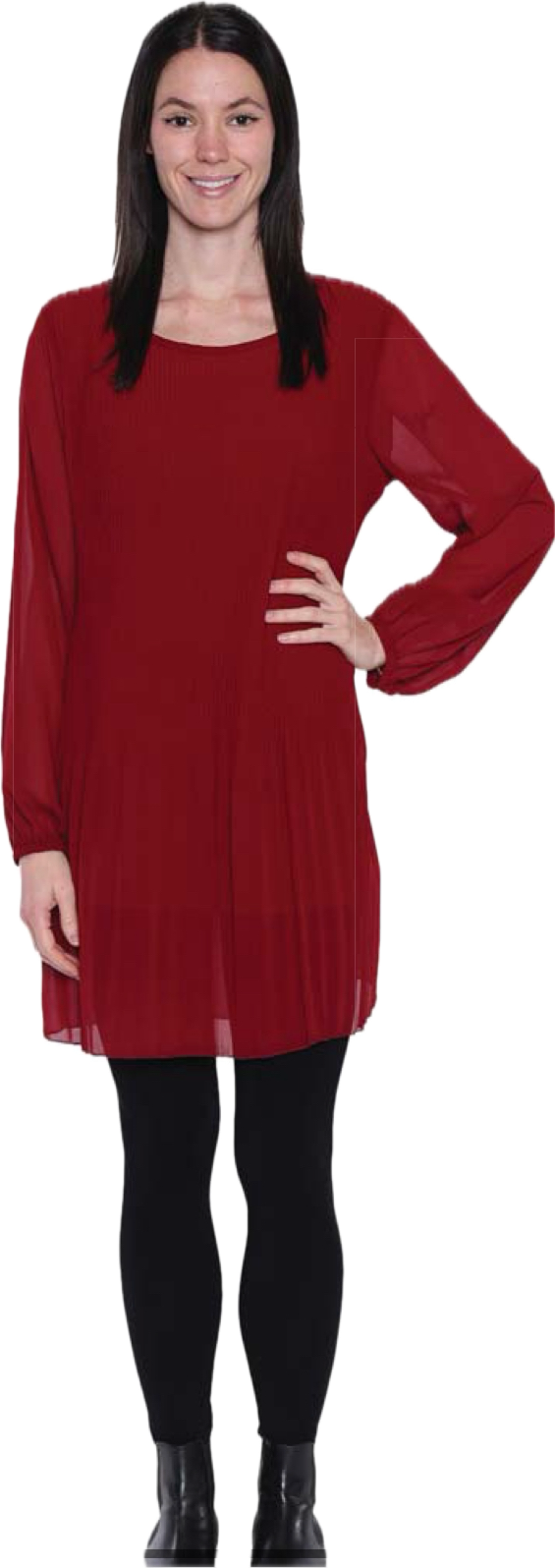 Wine tunic dress with sheer sleeves