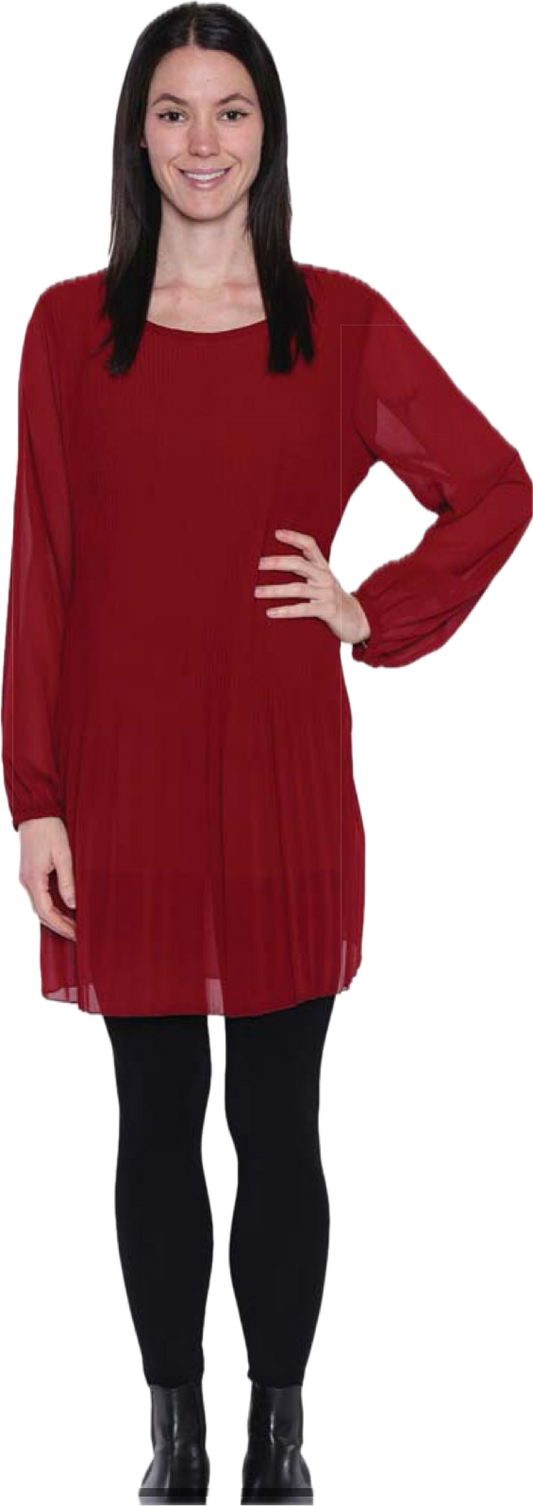 Wine tunic dress with sheer sleeves