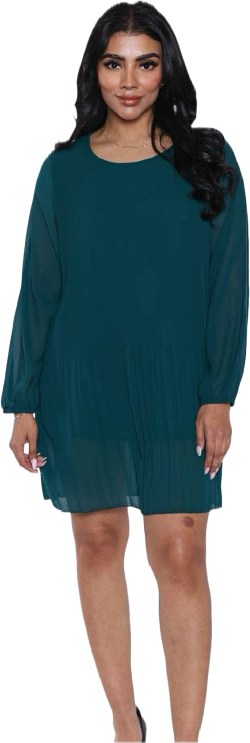 Green tunic dress with shear sleeves