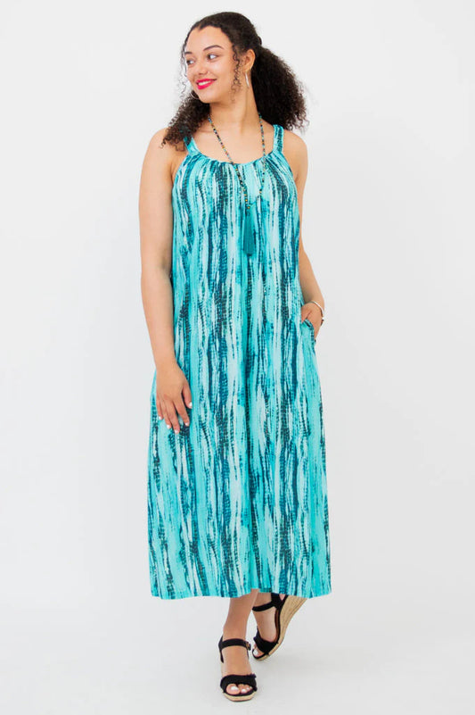 Joanna Jumpsuit, Teal Tie Dye, Linen Bamboo