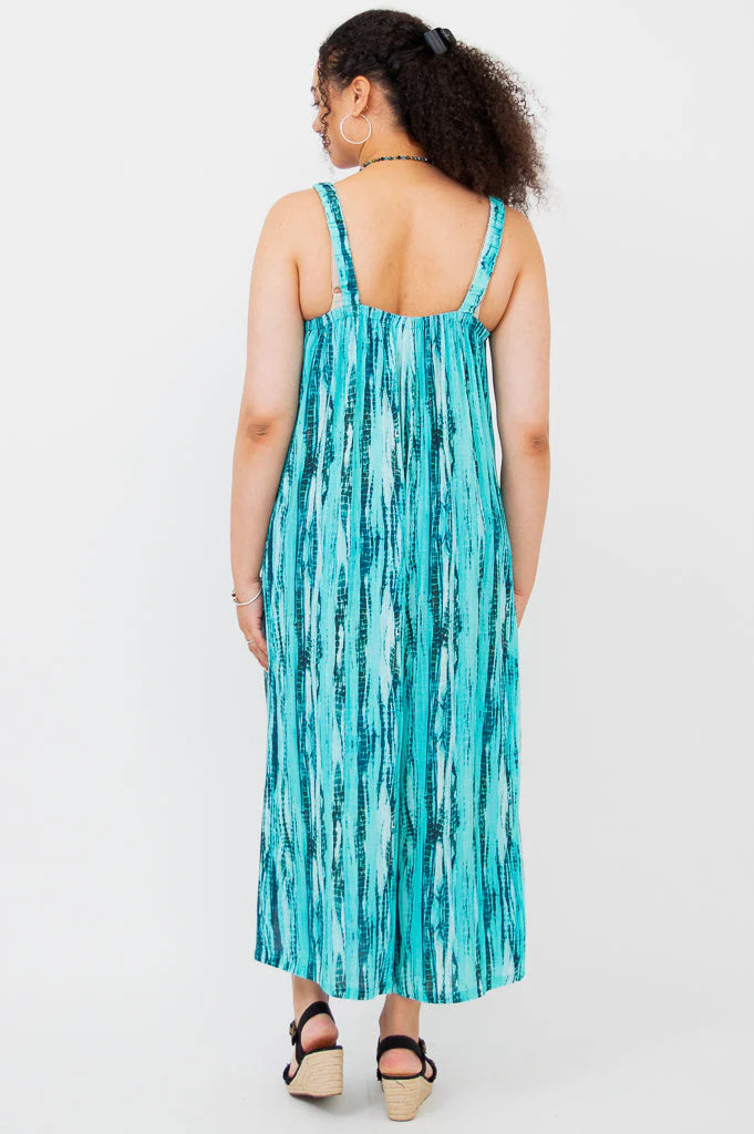 Joanna Jumpsuit, Teal Tie Dye, Linen Bamboo