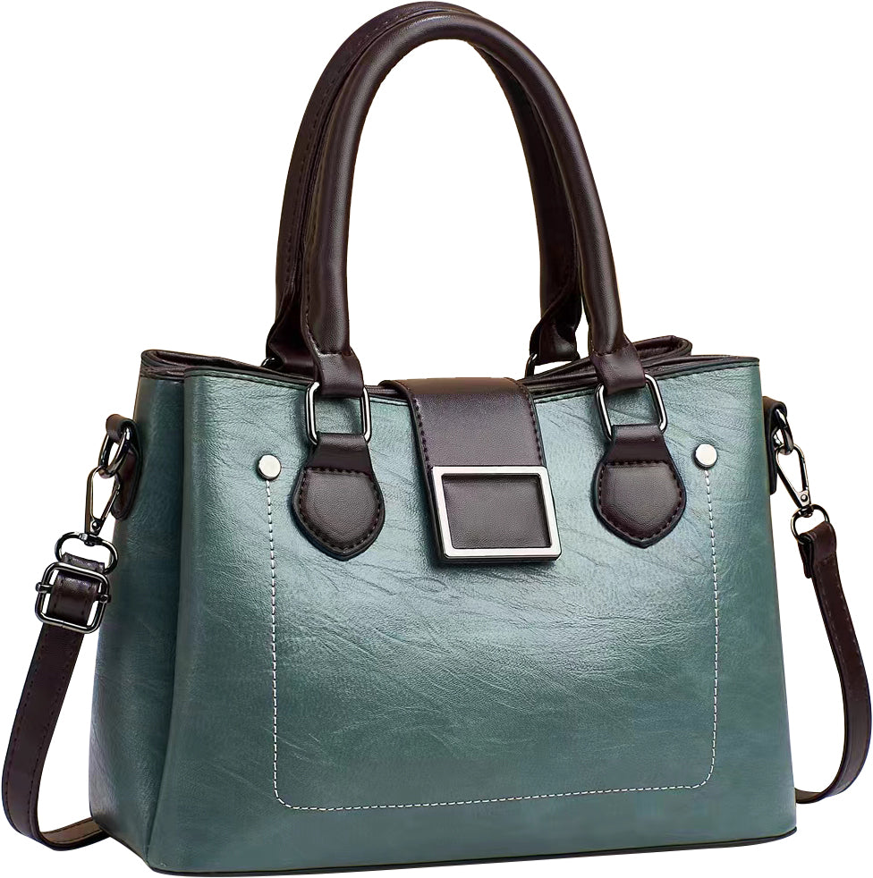 Teal tote with brown trim 954