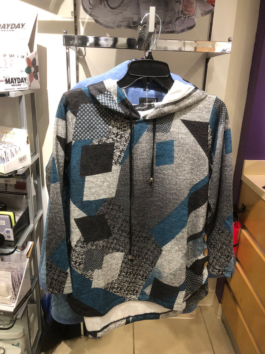 Ladies abstract hooded top F31825-1