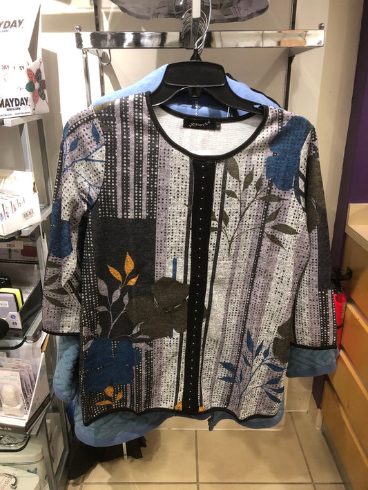 Ladies Blue top with Leaves F31824-3