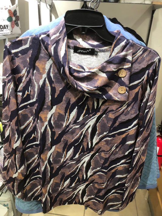 Ladies purple and grey top with shawl collar F31826-3