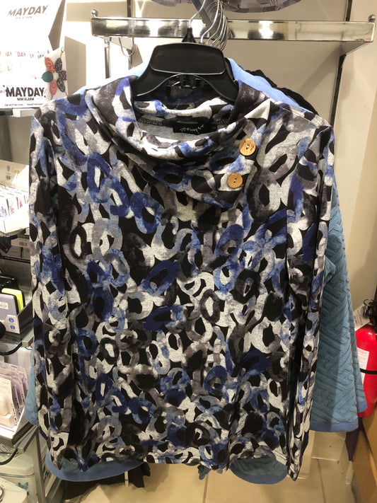 Ladies Blue and grey top with shawl collar F31826-1