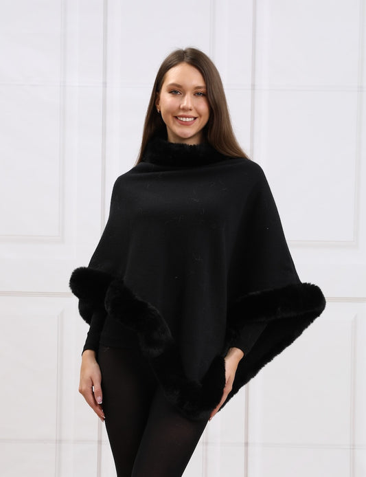 Black CT180 faux fur poncho