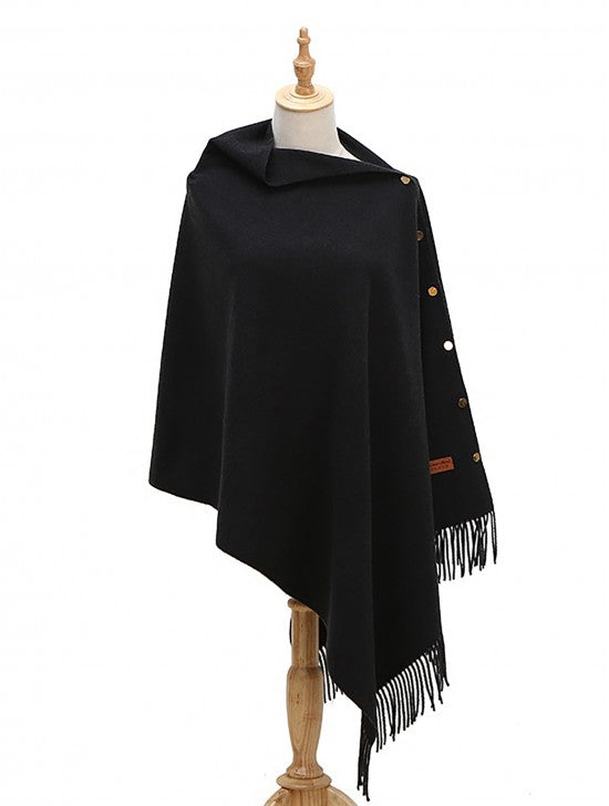 Cashmere feeling shawl with functioning buttons Black