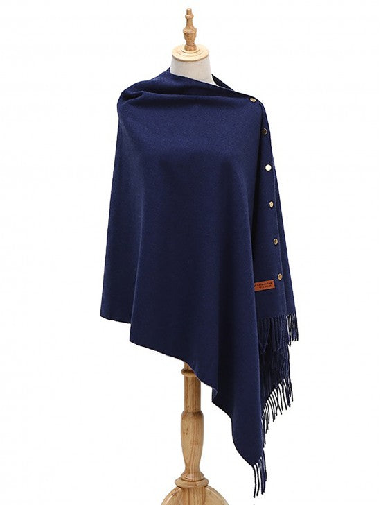 Cashmere feeling shawl with functioning buttons Navy