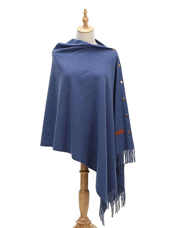 Cashmere feeling shawl with functioning buttons Blue