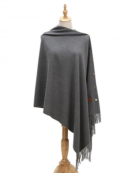 Cashmere feeling shawl with functioning buttons Grey