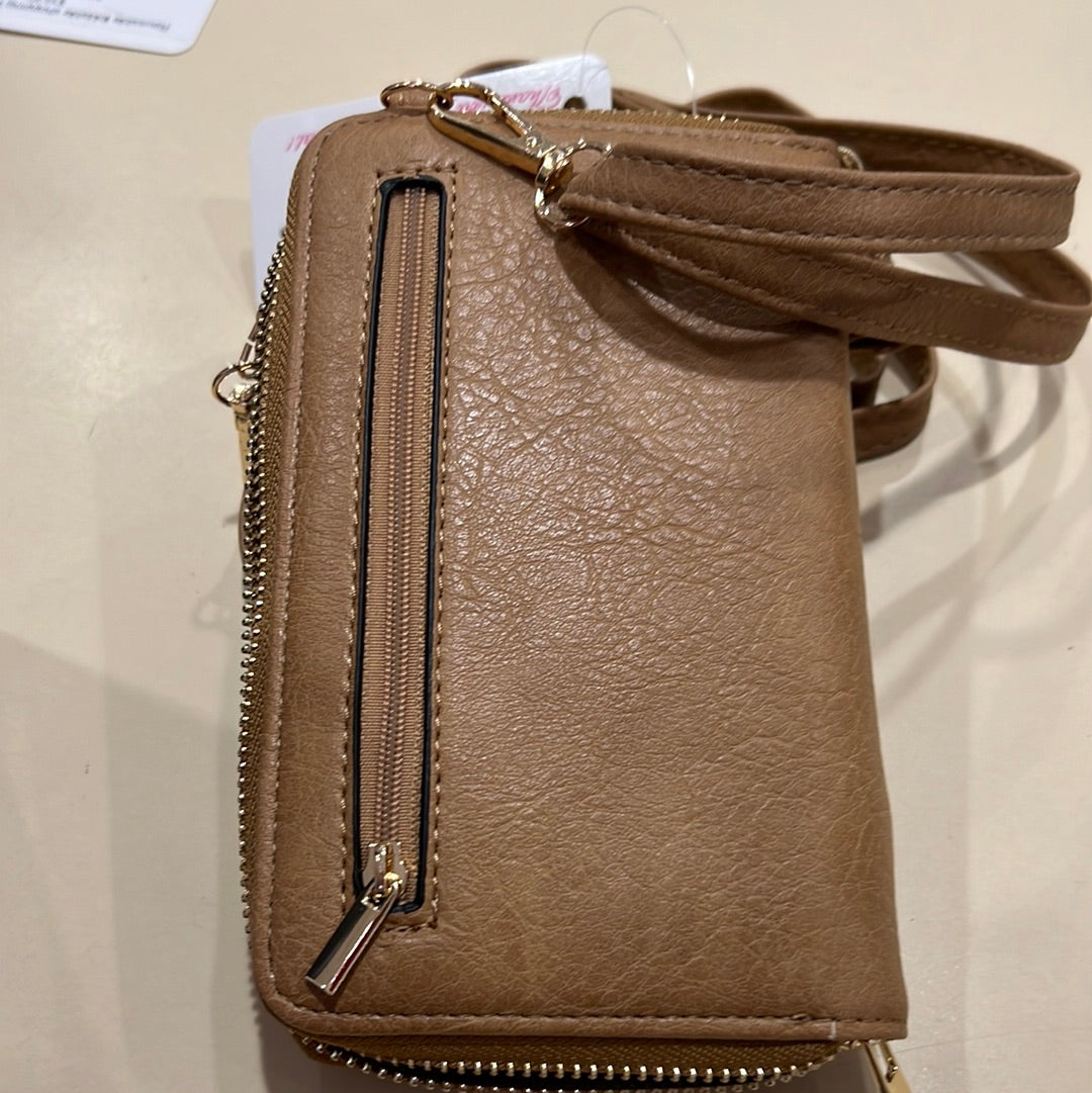 Tan cell phone wristlet and crossbody BC1148
