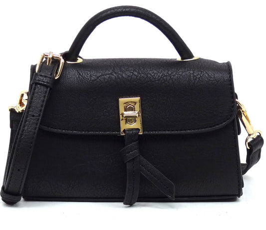 Black Twist Lock Flap Satchel Crossbody L0322