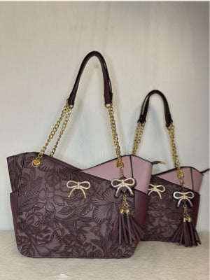 Purple larger floral tote with gold bow