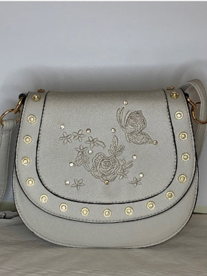 Grey butterfly and flower satchel