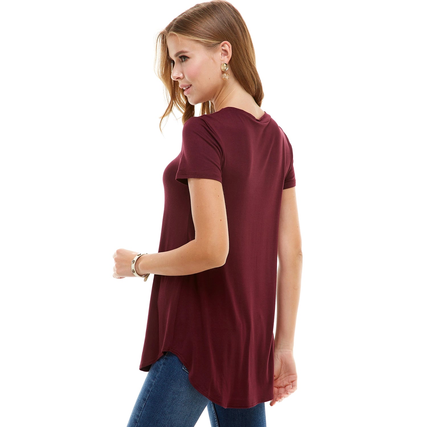 Loose Cut Short Sleeve Wine Rose 2278 AZ