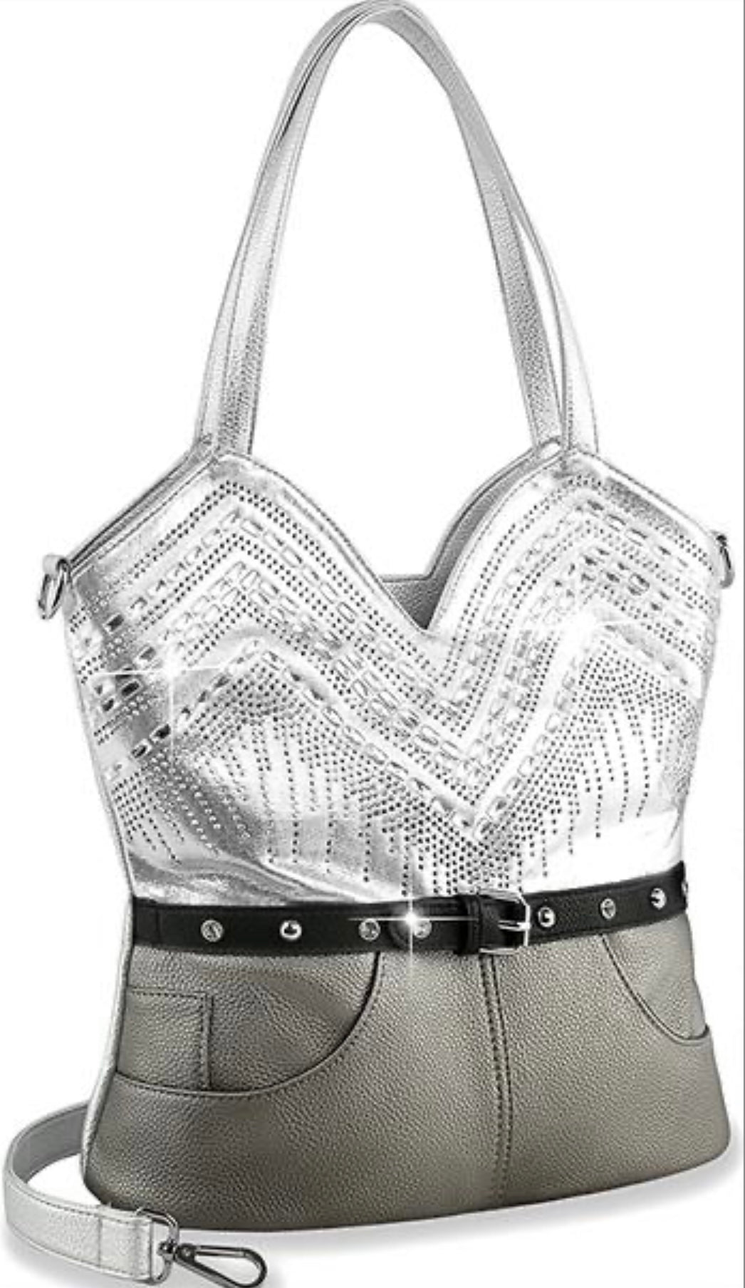 Silver corset design rhinestone pattern tote