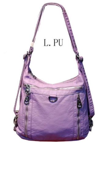 Light purple 3 in 1 style metal loop backpack purse