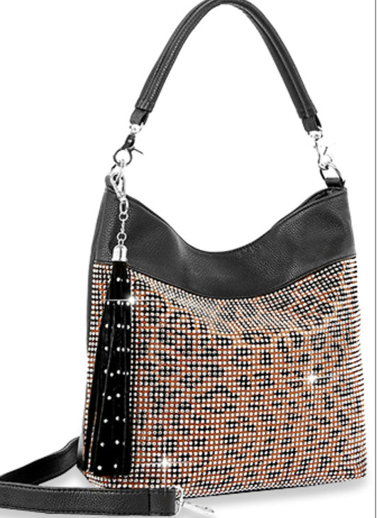 Leopard Print Rhinestone Hobo Bag